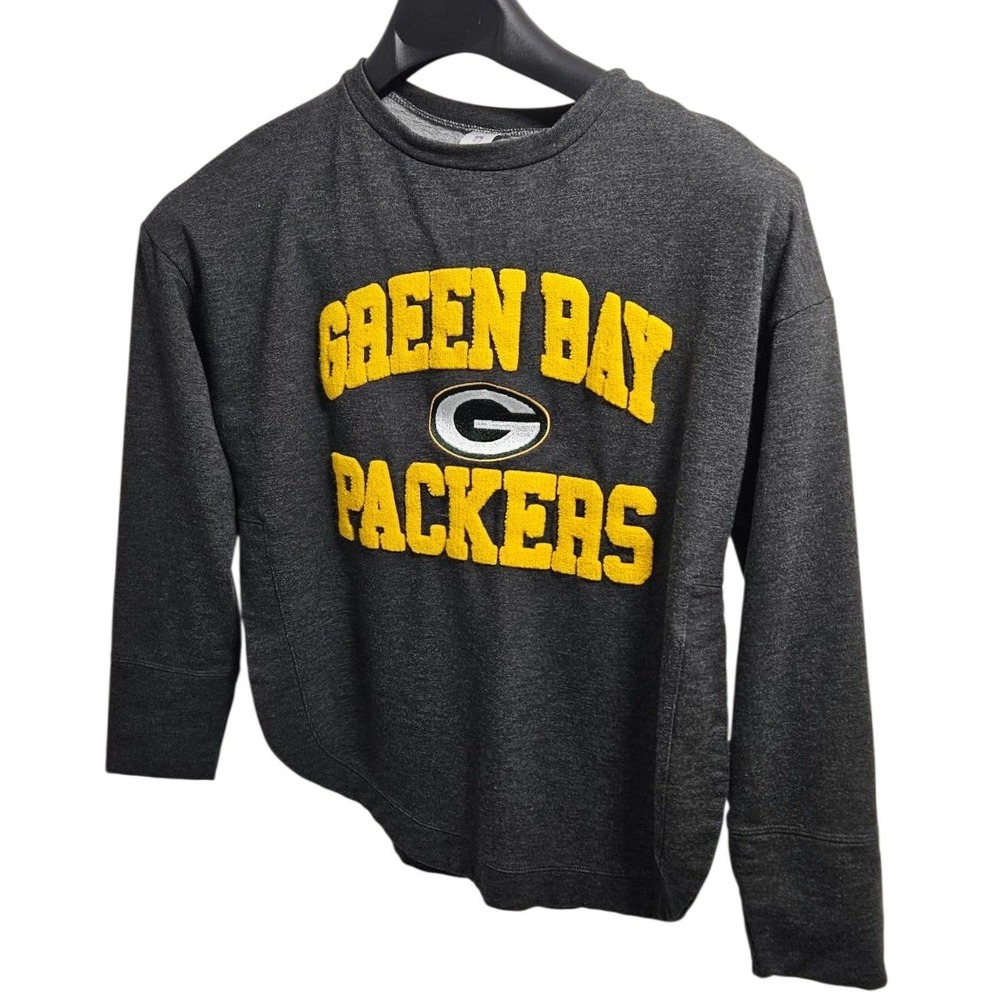 NFL Team Apparel Green Bay‎ Packers Womens Medium Side Slit Gray Sweatshirt